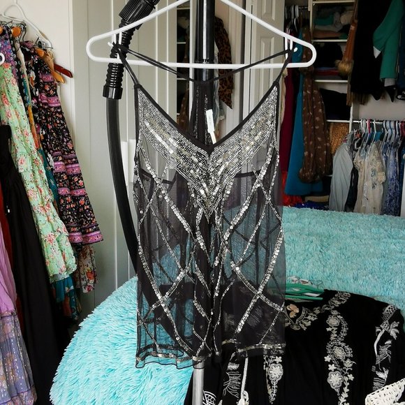 Sheer Black Sequined Top - Picture 1 of 3